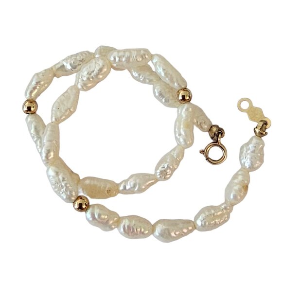 14K Yellow Gold Knotted Rice Pearl Bracelet 8” Long, L177 - Picture 3 of 8
